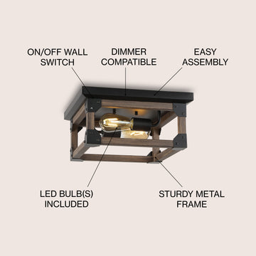 Cheshire 13" Iron Rustic Farmhouse LED Flush Mount - JONATHAN Y